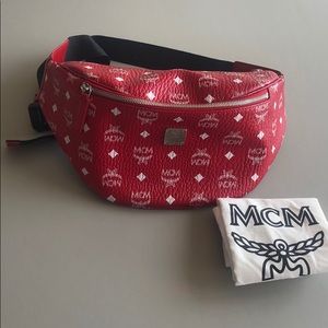 MCM Fursten Belt Bag in Red Visetos